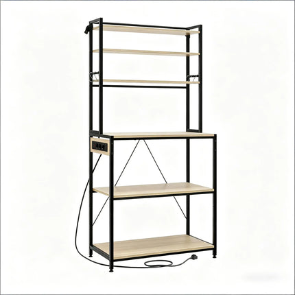 Modern Style Display Shelf, Coffee Bar, Kitchen Shelf with Outlets, Kitchen Cabinet - Mini Coffee Workstation and Appliance Organizer