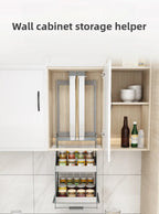 Scaffale Sollevabile Salvaspazio, Armadietto a Muro Estraibile, Scaffale Organizzatore, Scaffali Porta Spezie da Cucina, Mobili Multifunzionali per Cucina
