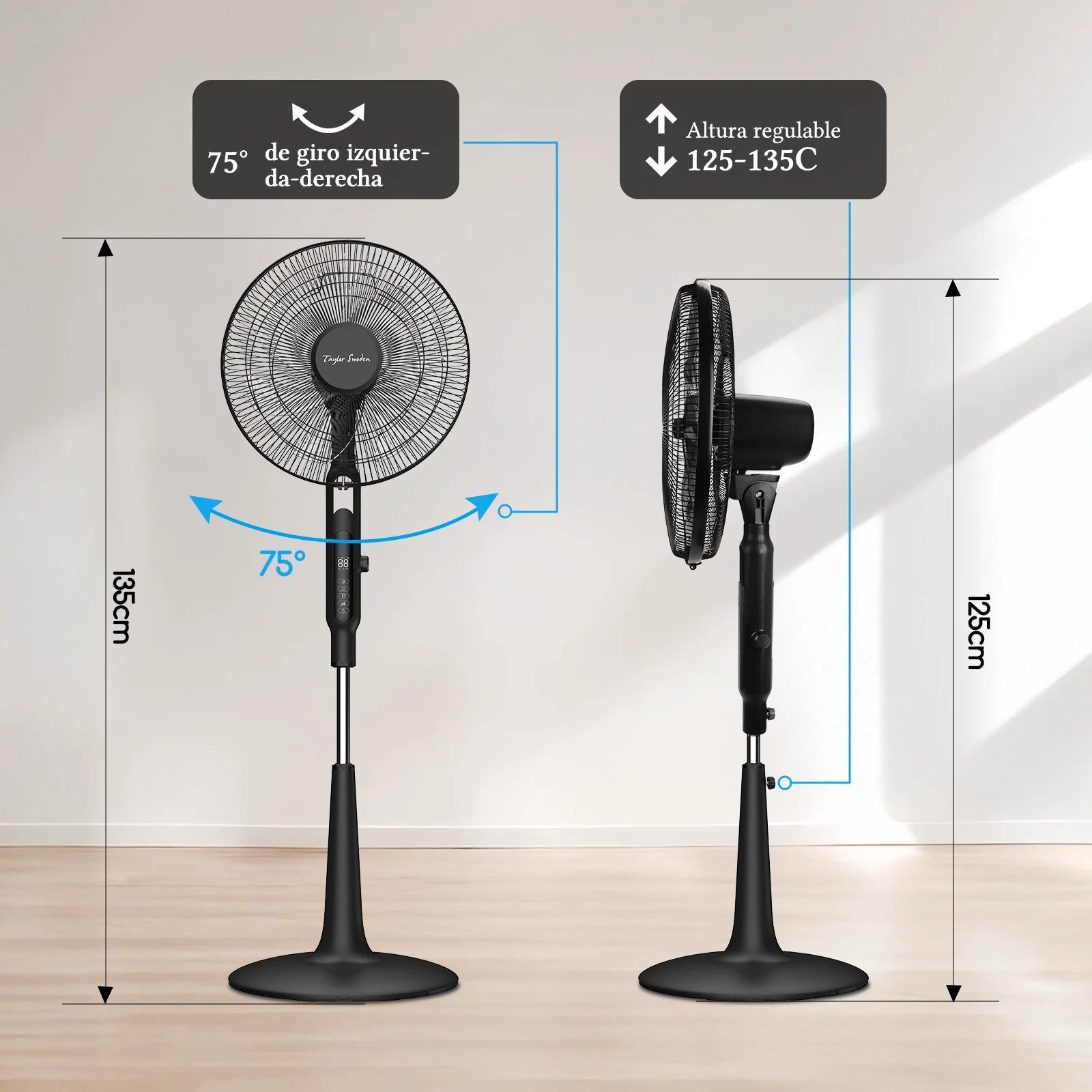 Taylor Swoden leiser Standventilator, DC-Lüfter 25 dB mit Fernbedienung, 3258,6 m³/h, 28 Geschwindigkeiten, 7 Blätter, 40 W, 12 Std. Timer, Anti-Mücken,