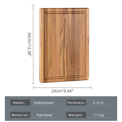 Large Teak Wood Cutting Board for Kitchen with Juice Groove, Reversible Charcuterie Butcher Block
