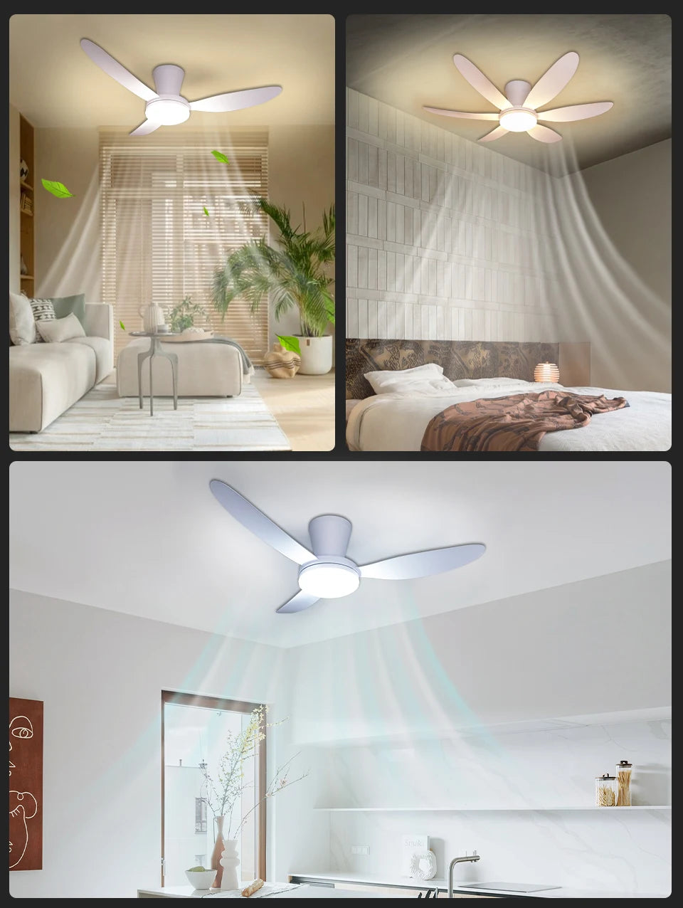 Ventilatore da Soffitto con Luce 42.91 Pollici, Motore DC Silenzioso a Risparmio Energetico, 3 Colori Variabili, 6 Velocità Regolabili, per Camera da Letto e Soggiorno