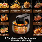 5-Liter-Heißluftfritteuse mit Sichtfenster und LED, 1200 W, 8 Programme, 80-200 °C, Multifunktion zum Frittieren, Grillen und Backen.