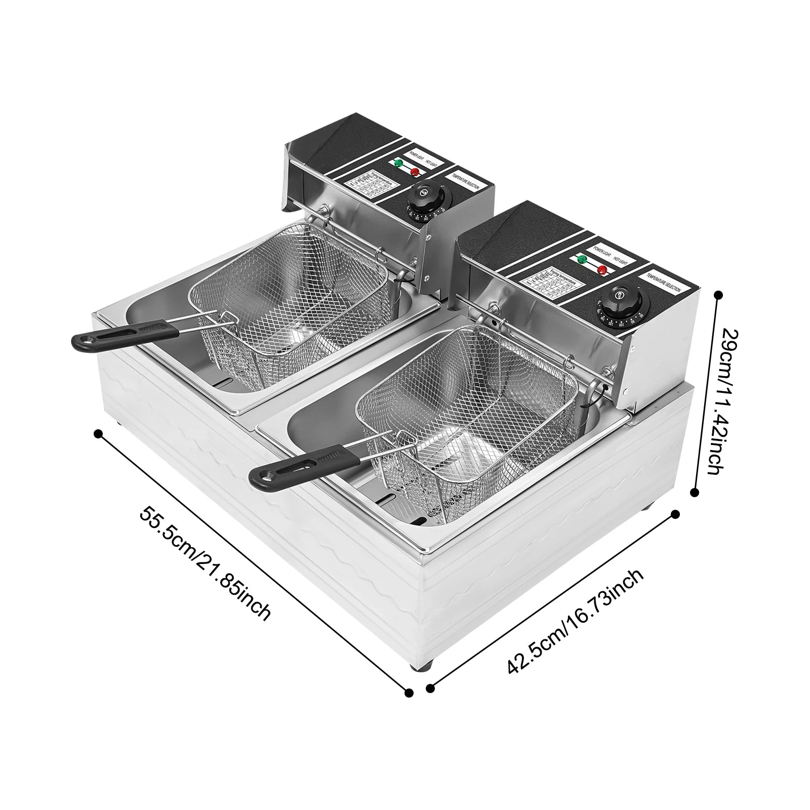 Friggitrice Elettrica a Doppia Vasca Bymaocar EF-82 2.5KW+2.5KW 30L Acciaio Inox 410