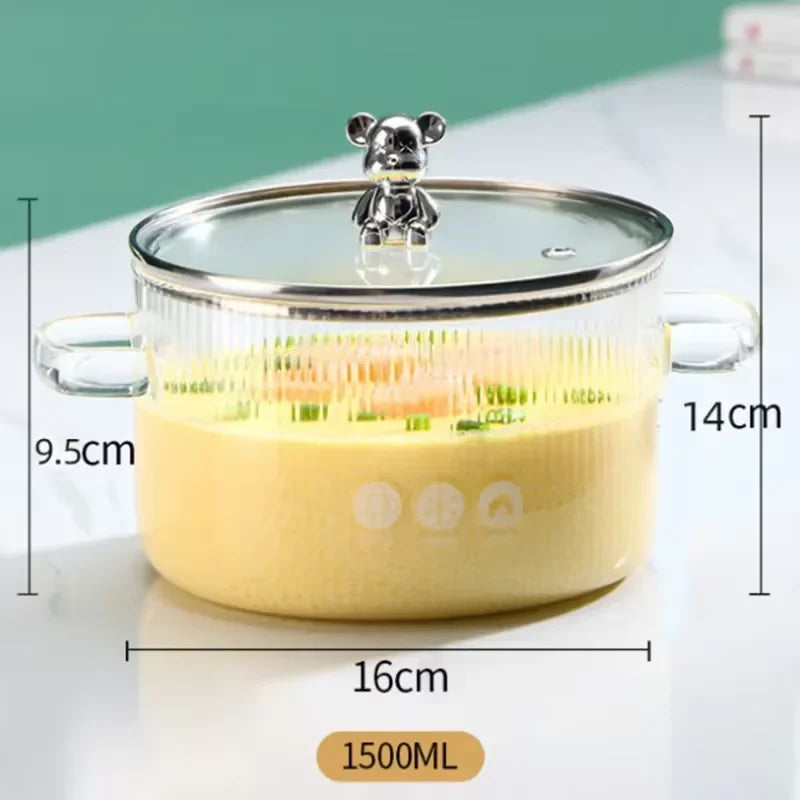 1500 ml transparenter Glastopf mit Doppelgriffen, Suppentopf mit Deckel, hitzebeständiges Kochgeschirr
