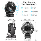 Ventilatore Portatile con Clip e Nebulizzatore, Ricaricabile, 3 Velocità, Display Digitale, Mini Umidificatore, Ventilatore da Scrivania Regolabile con 4000mA