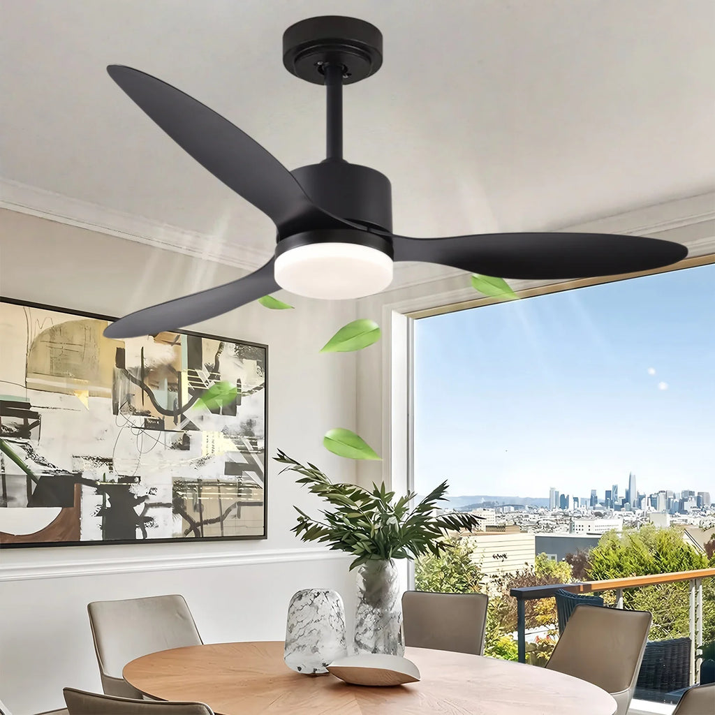 Ventilatore da Soffitto a Risparmio Energetico da 42-52 Pollici con Luce e Telecomando Ventilatore Elettrico Reversibile a 3 Pale, Ventilatore da Soffitto a Basso Profilo per Caffetteria, Casa, Hotel, Ufficio, Bungalow