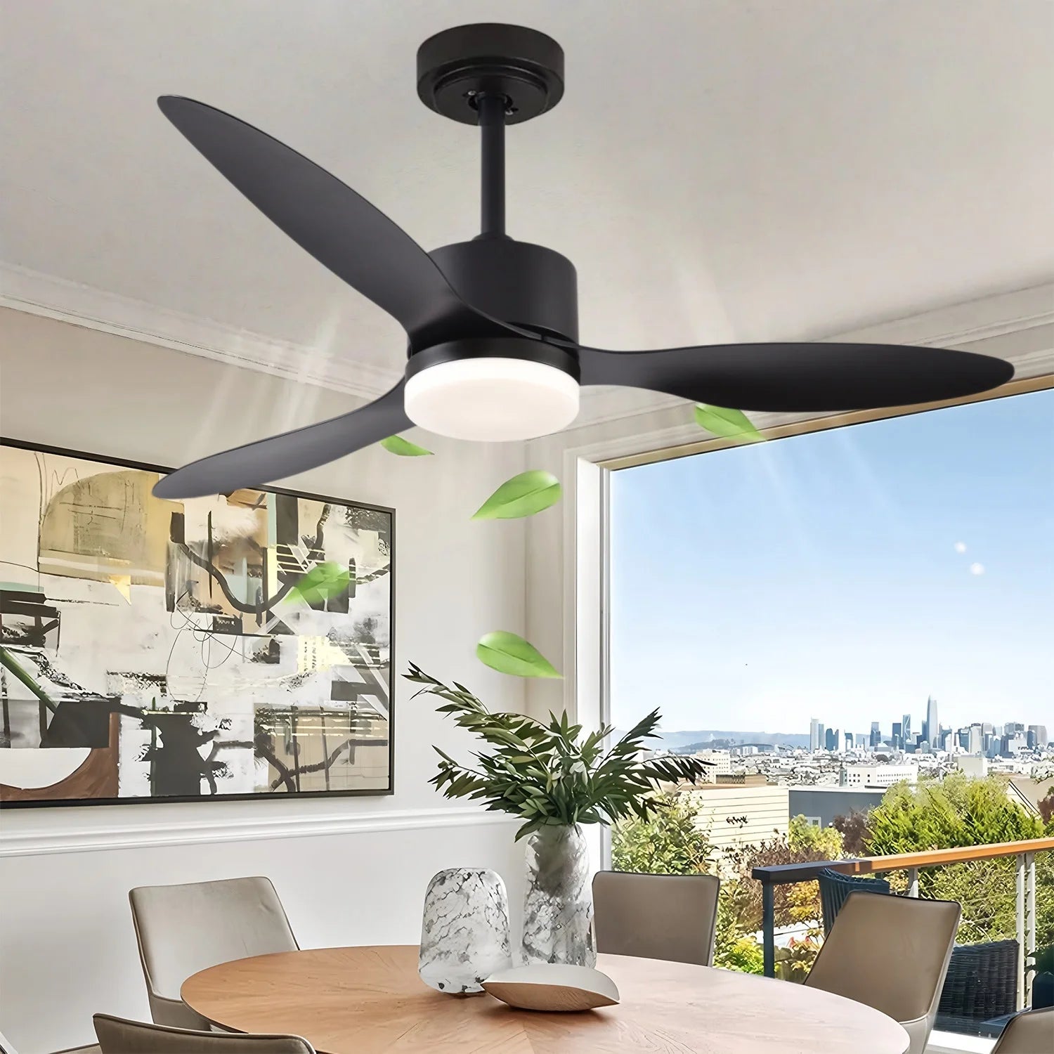 Ventilatore da Soffitto a Risparmio Energetico da 42-52 Pollici con Luce e Telecomando Ventilatore Elettrico Reversibile a 3 Pale, Ventilatore da Soffitto a Basso Profilo per Caffetteria, Casa, Hotel, Ufficio, Bungalow