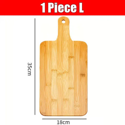 Bamboo Wood Serving Board for Pizza, Bread, Steak, Kitchen Cutting Board, Rectangular Fruit and Vegetable Chopping Board with Handle