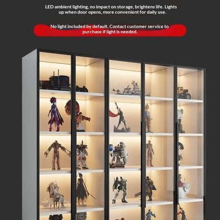Customizable Display Case with Tempered Glass Door, LED Light, Large Capacity, Multiple Compartments, Aluminum Frame, Eco-Friendly