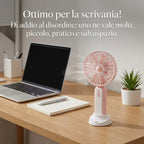Mini ventilatore portatile con ricarica USB, ventilatore da tavolo, ventilatore portatile con luce ambientale integrata, tre livelli di velocità, per ufficio, viaggi, trucco, campeggio, pendolarismo all'aperto