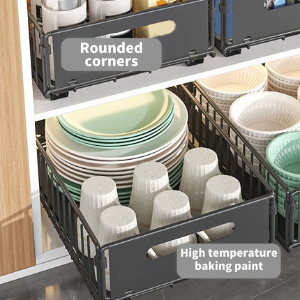 2 Pack Pull Out Kitchen Cabinet Organiser, Under Sink Storage Sliding Shelf for Pots, Pans, Spices, No Drilling