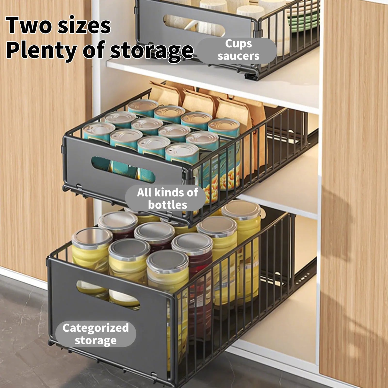 2 Pezzi Organizzatore Estraibile per Armadietto da Cucina, Ripiano Scorrevole per Stoccaggio Sotto Lavello, Pentole, Padelle, Spezie, Senza Foratura