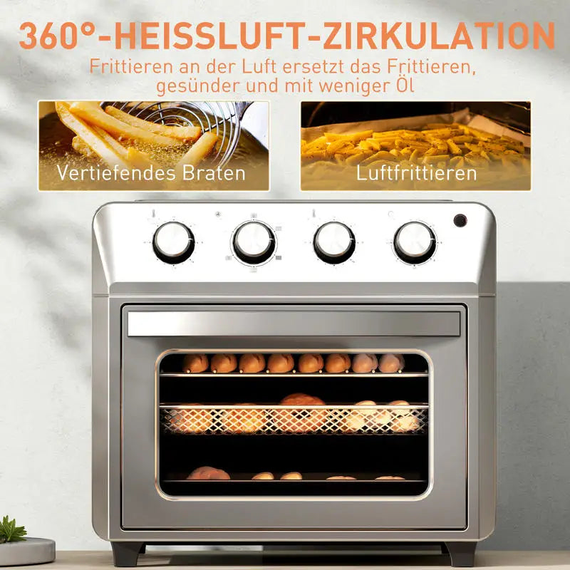 Mini Forno con Funzione di Frittura ad Aria Calda, 1600W, Timer 60 Min