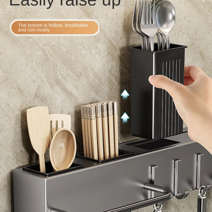 Mensole da cucina senza attrezzi, accessori da cucina, tubo portabacchette multifunzionale a parete, portaoggetti per coltelli e utensili