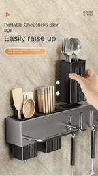 Mensola da cucina senza attrezzi, accessori da cucina, tubo per bacchette multifunzionale a parete, deposito per coltelli e attrezzi