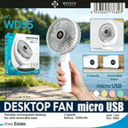 Ventilatore USB Portatile da Scrivania WETECH, Ventilatore Ricaricabile a 5 Velocità Regolabili, Ventilatore Personale Silenzioso per Camera da Letto e Viaggi