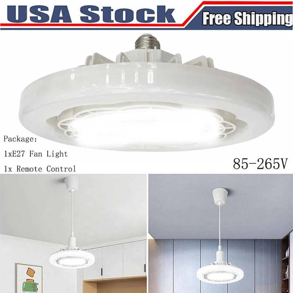 Ventilatore da soffitto estivo da 30W con luce, attacco E27, lampada LED con telecomando, velocità del vento regolabile, silenzioso per uso domestico