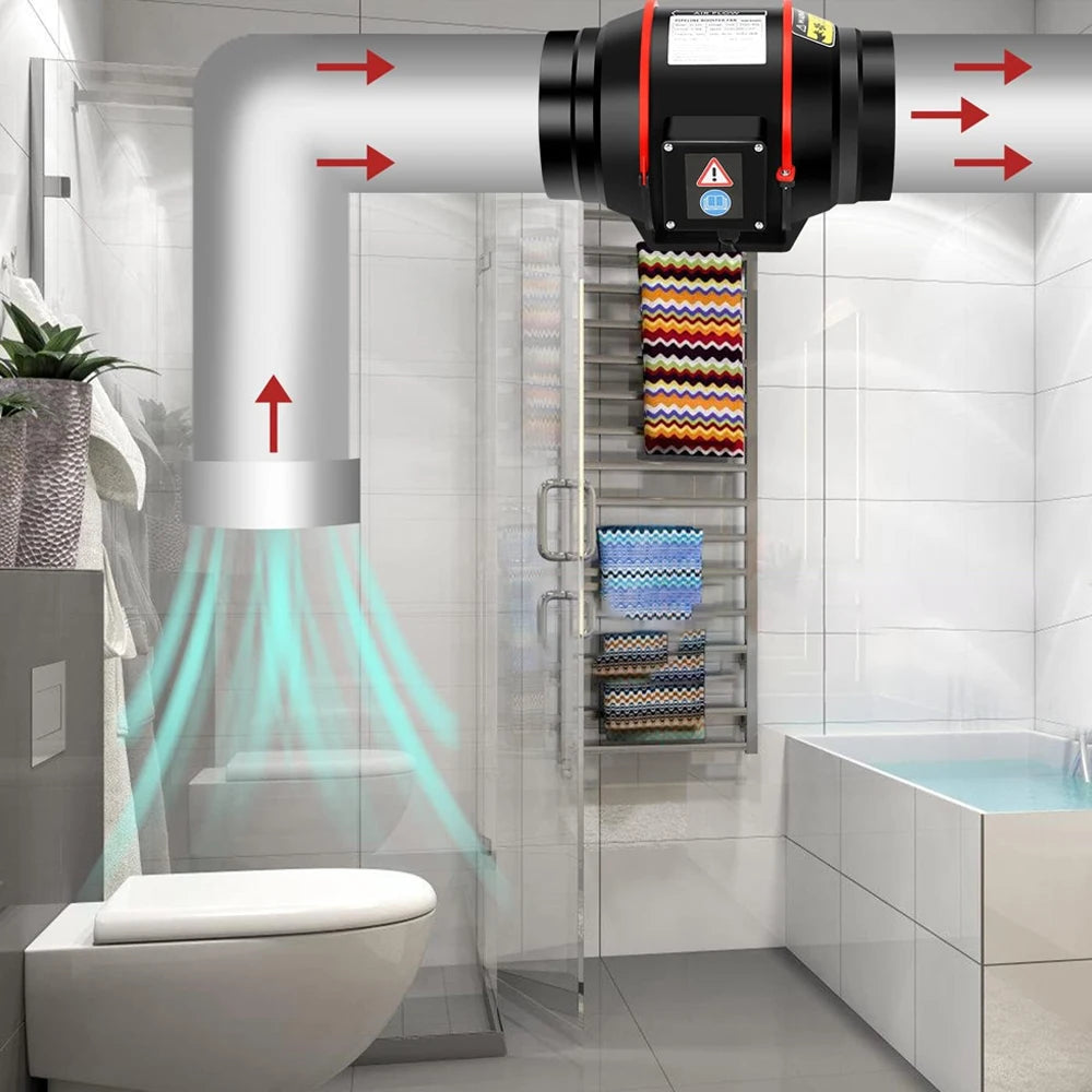 Ventilatore per condotto regolabile da 100 mm, ventilatore da incasso, aspiratore silenzioso da 310 m³/h con telecomando per bagno, toilette, cucina, serra, tenda, garage