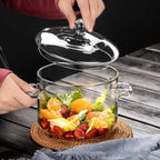 Hohe Borosilikatglas-Eintopf-Suppenschüssel 1350/1900 ml mit Griff Hitzebeständiger Glas-Kochtopf mit Deckel Transparenter Kochtopf