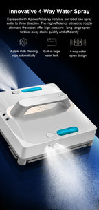 ABIR WD9 Fensterputzroboter, 4-Wege-Wassersprühfunktion, schwimmende Schaber-Technologie, Lasersensor, 9000PA Saugkraft, intelligente Speicherfunktion