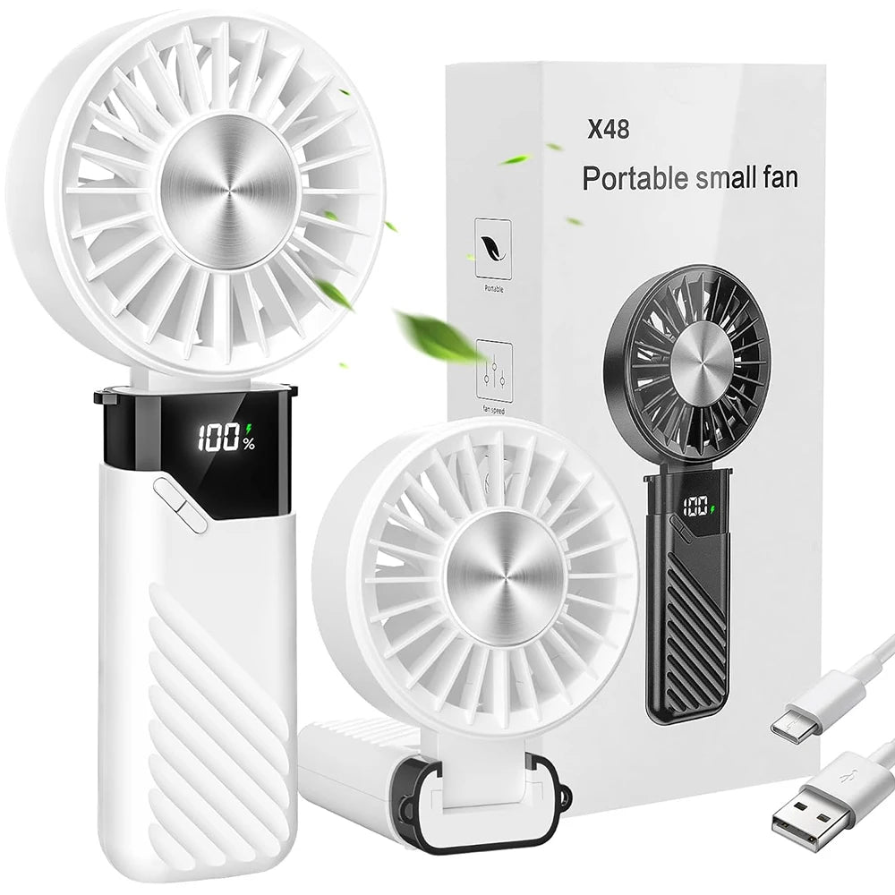 Ventilatore portatile, mini ventilatore, ventilatore portatile ricaricabile con batteria da 4000 mAh, 5 velocità, display, ventilatore USB pieghevole per concerti, viaggi, estate, ufficio, casa, regalo