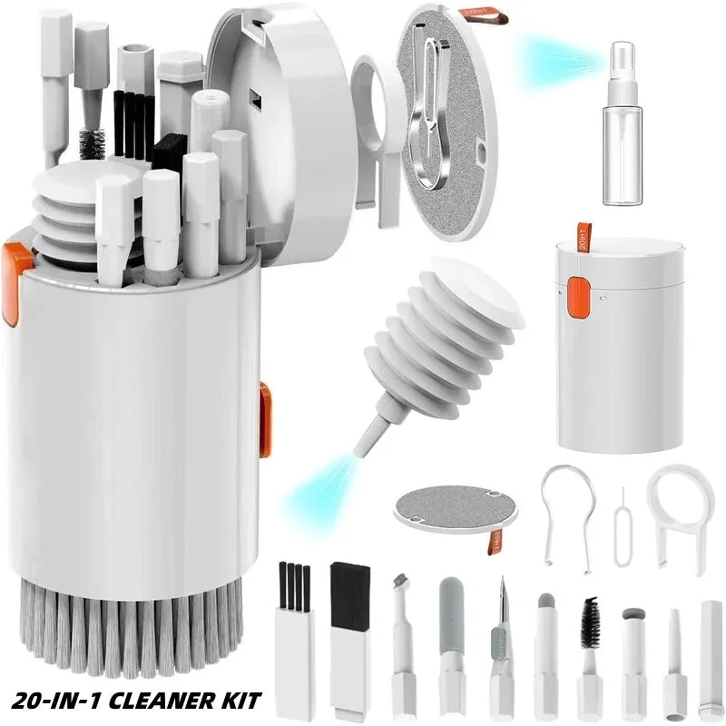 20 in 1 Set di strumenti per la pulizia della tastiera del computer portatile Cuffie per fotocamera digitale Kit per la pulizia del telefono cellulare Auricolari Penna per la pulizia Estrattore per copritasti