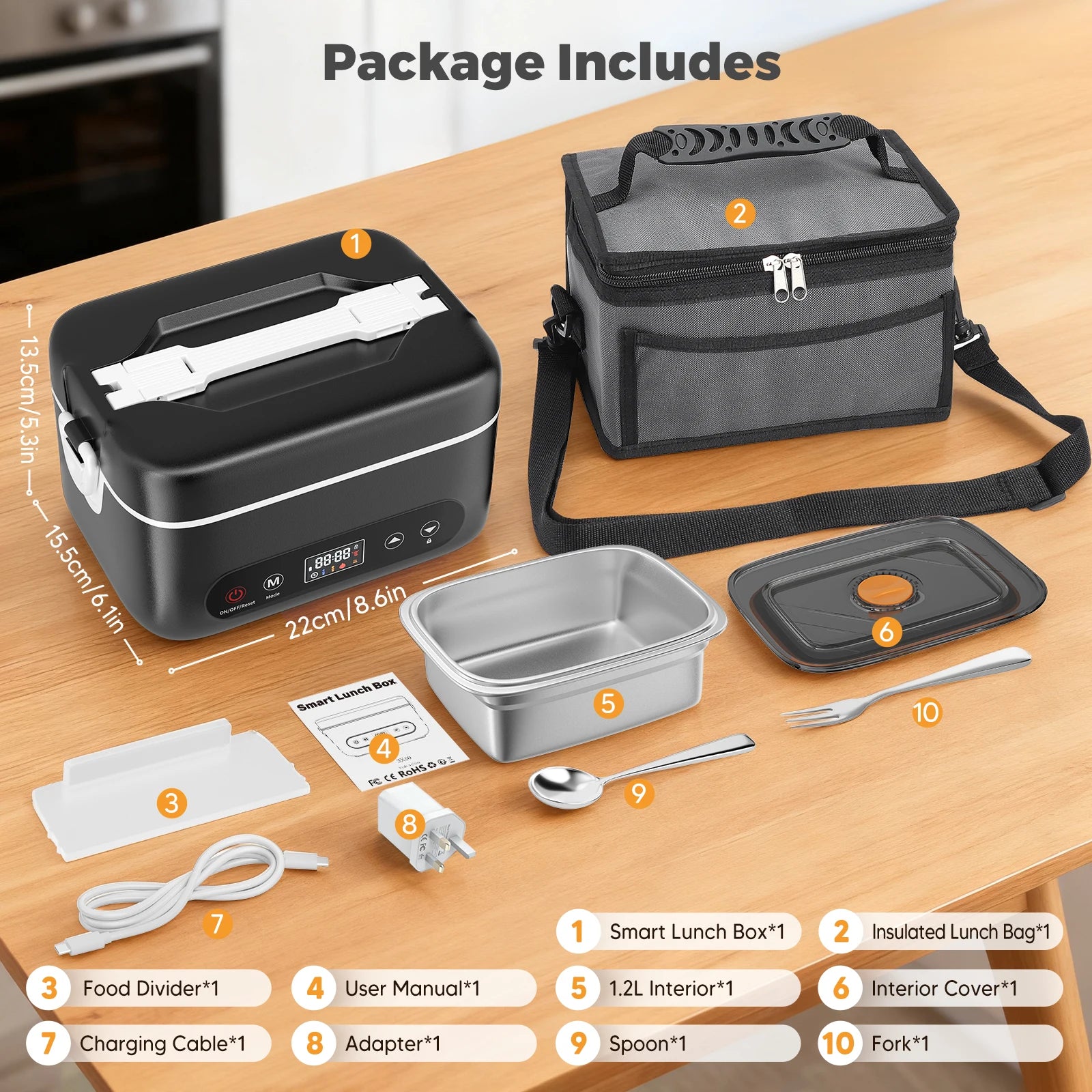 Tragbarer kabelloser Speisenwärmer 100/80/60W, schnelle Erwärmung, große Kapazität 1/1.2L, 4 Heizmodi mit Timer, 12000mAh für Büro und Reisen