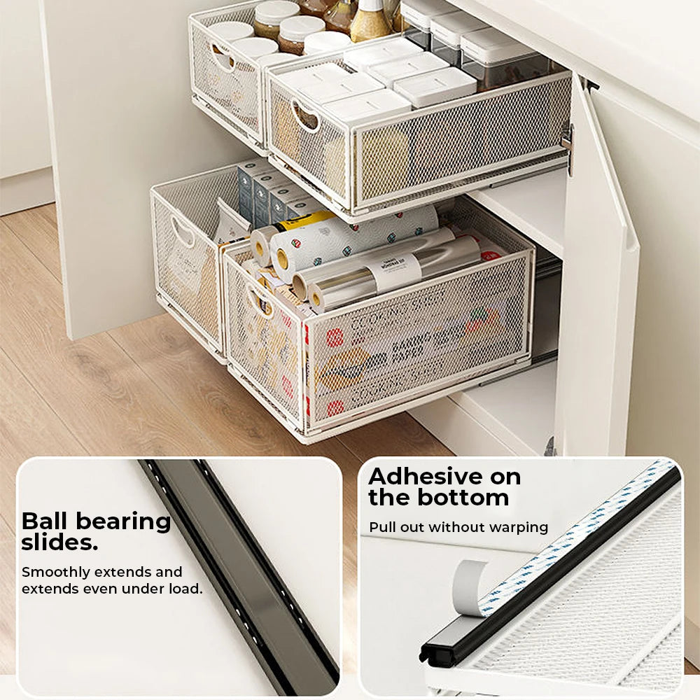 Organizzatore per armadietto estraibile, cassetto robusto con rulli, organizer per armadietto, organizer per cassetti, accessori da cucina, ripostiglio da cucina, adatto per articoli di varie dimensioni, utensili da cucina, u