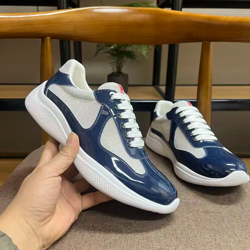 Trendy klassische Herren-Sneaker 2026 aus Lackleder und atmungsaktivem Mesh, echtes Leder, bequem, frühlingshaft-leger, Sportschuhe