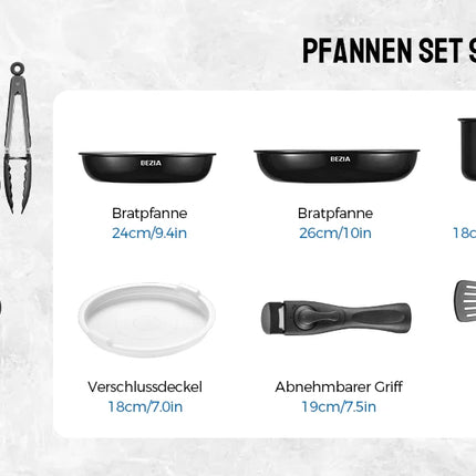 Set of Pans with Removable Handle, Nonstick Ceramic Pans, Induction Pan Set with Cookware, for All Hob Types