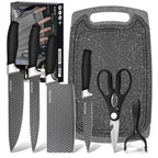 ZENG 7-teiliges professionelles Küchenmesserset mit Sternenmuster, Edelstahl, ergonomischer Griff, mit Schneidebrett, Schere und Geschenkverpackung