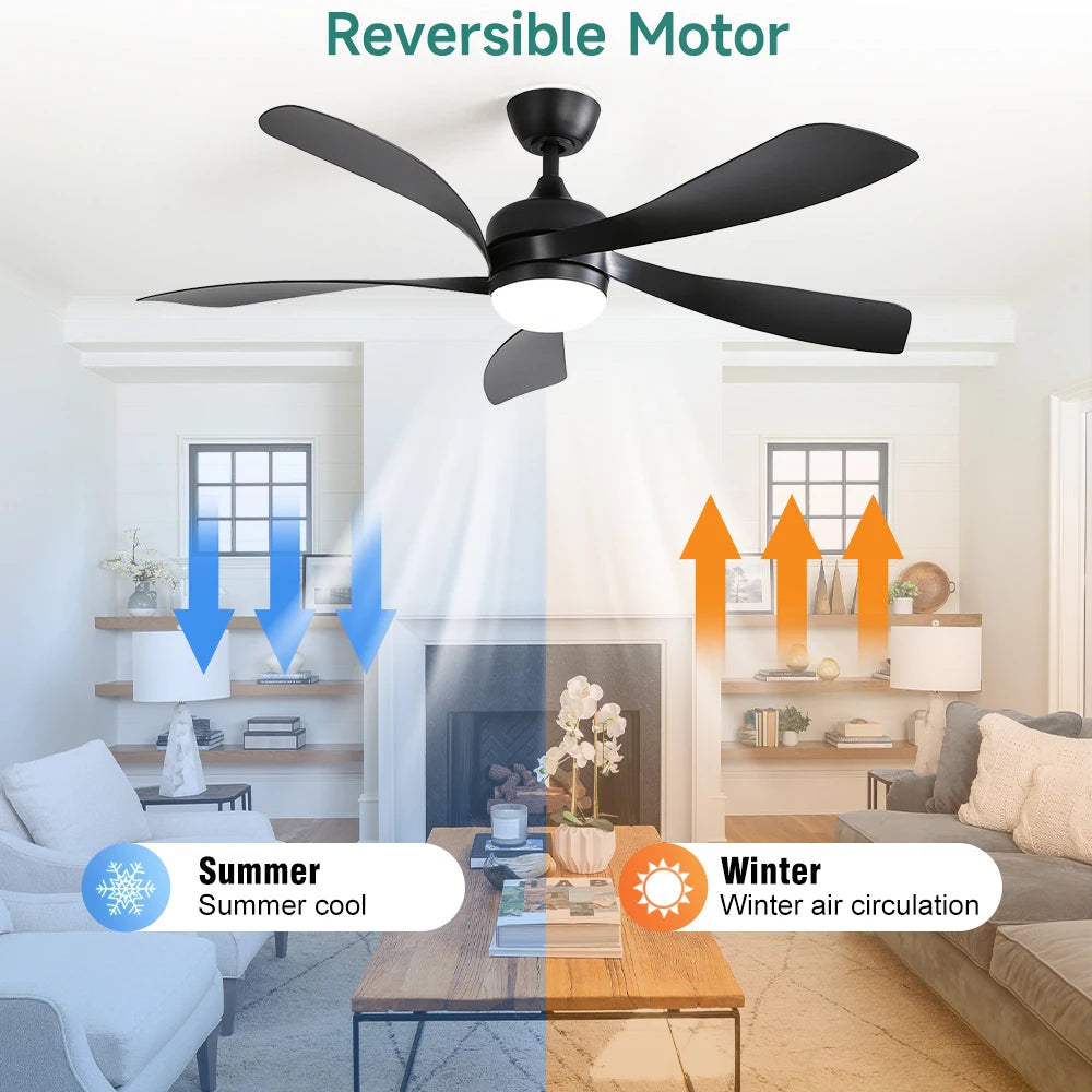Ventilatore da soffitto Sofucor da 52 pollici a 5 pale con luce e telecomando, ventilatore da soffitto DC a 6 velocità, silenzioso.
