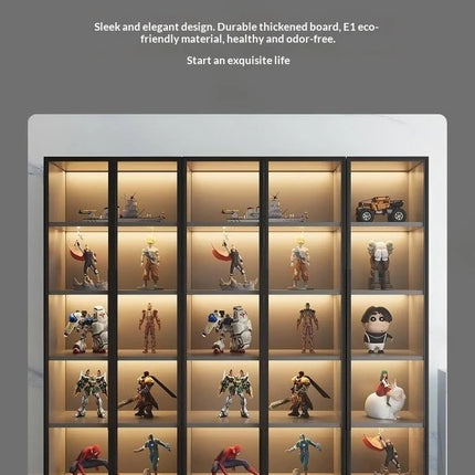 Customizable Display Case with Tempered Glass Door, LED Light, Large Capacity, Multiple Compartments, Aluminum Frame, Eco-Friendly