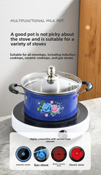 Set di Pentole da 6 Pezzi con Coperchi in Vetro, Motivo Floreale Classico, Set di Pentole Antiaderenti per Zuppe e Stufati, Compatibile con Fornelli a Induzione e Gas