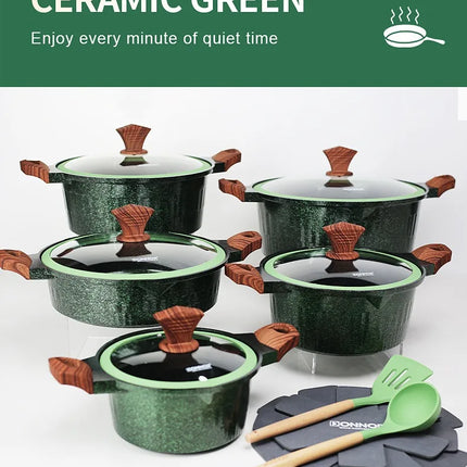 DONNOR Set di pentole da 6/15 pezzi, pentola per zuppa antiaderente, pentola per stufato con coperchio in vetro, pentole con rivestimento sano in granito per fornelli da cucina universali