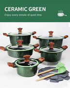 DONNOR Set di Pentole 6/15 Pezzi Pentola per Zuppa Antiaderente Pentola per Stufato con Coperchio in Vetro Pentole per Cappotto Sano in Granito per Stufe da Cucina Universali
