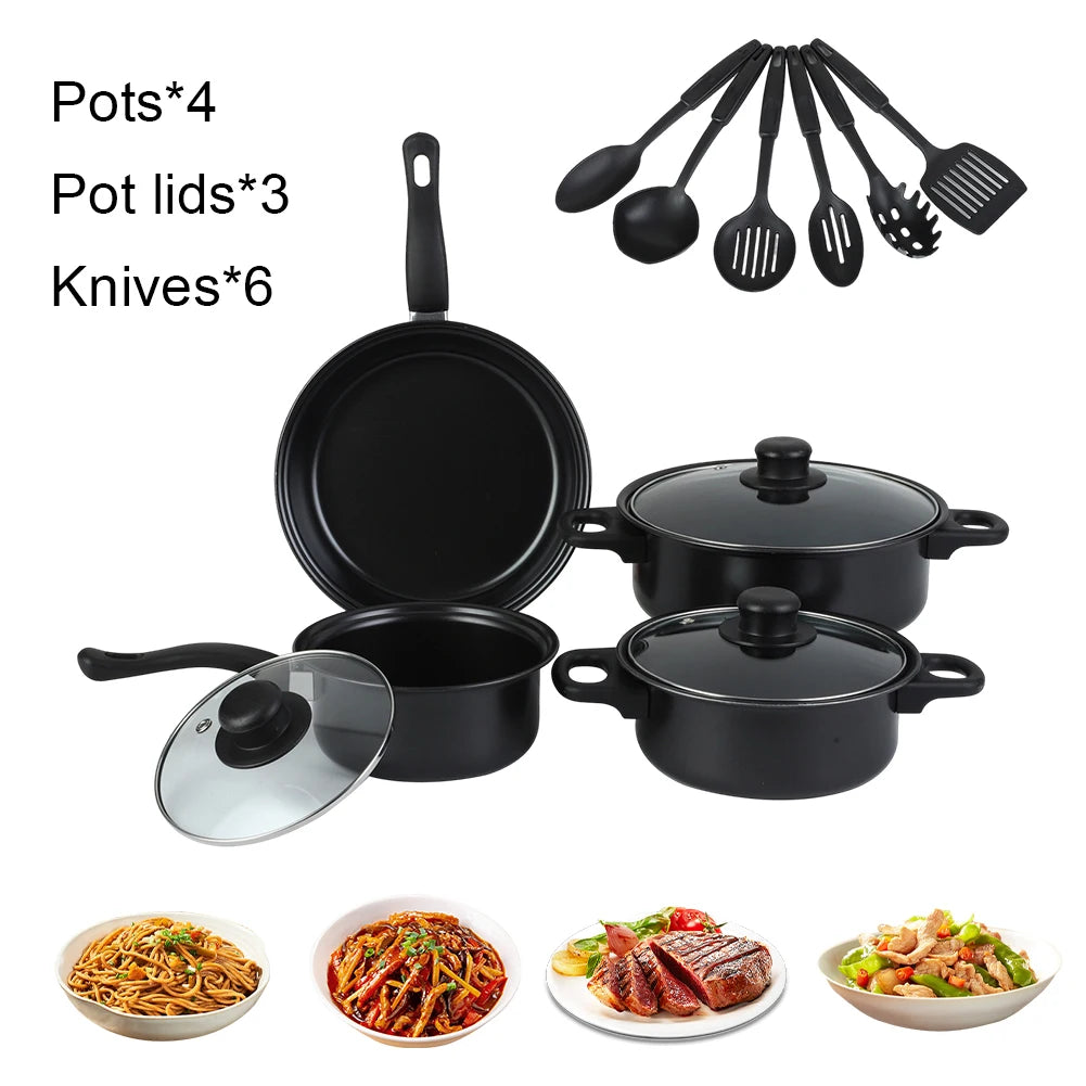Set di Pentole Antiaderenti da 12 Pezzi con Coperchio, Padella Profonda, Pentola per Latte, Padella in Pietra Maifan per Tutti i Tipi di Piano Cottura