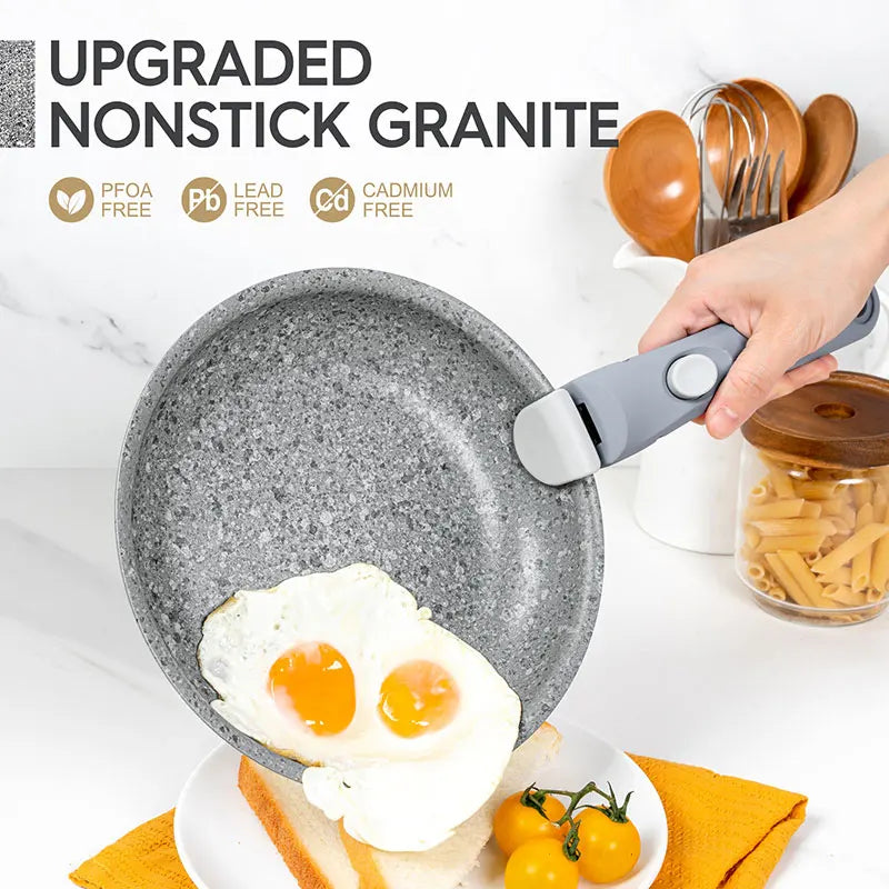 8" 9,5" und 11" Antihaft-Bratpfannen-Set mit abnehmbarem Griff, stapelbare Induktionspfanne für Camping-Wohnmobil-Kochen