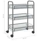 Carrello da Cucina a 3 Ripiani Grigio, 46x26x64 Cm, Materiale in Ferro, Struttura Robusta e Spessa, Organizzazione a Strati, Ruote Universali Flessibili, Antiruggine e Resistente all'Usura, Facile Installazione, Organizzatore