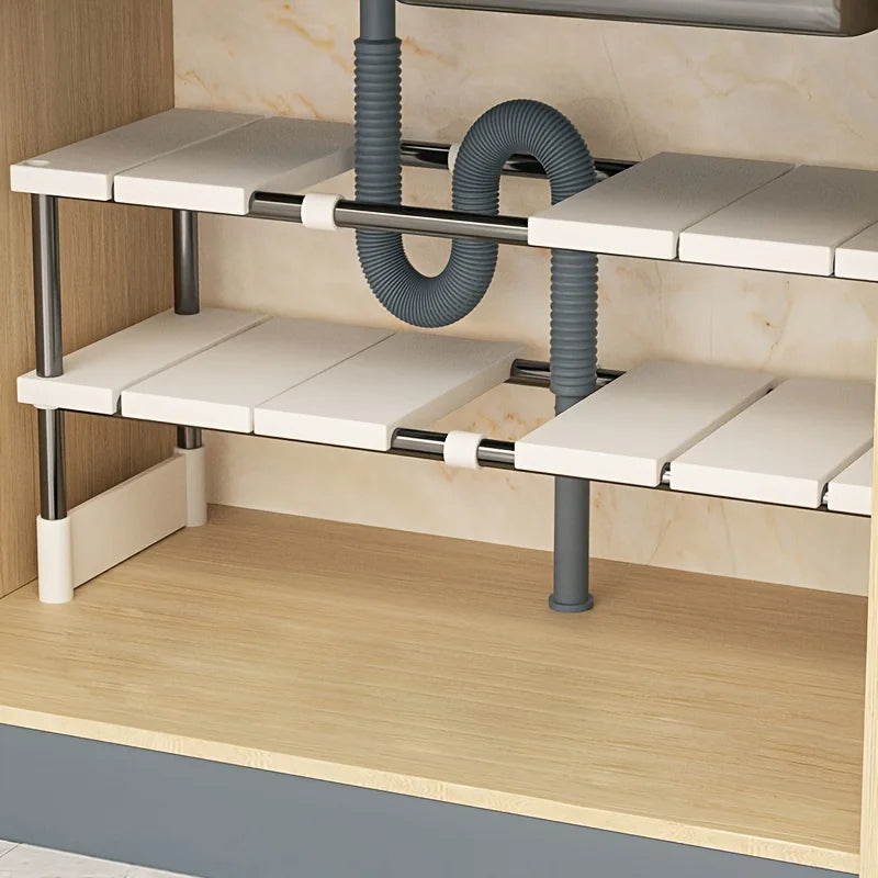 Scaffale portaoggetti regolabile sotto il lavandino, organizer espandibile per armadio da cucina e bagno, portavasi multistrato salvaspazio durevole