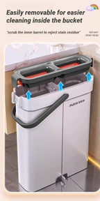 JOYBOS 40cm Flachwischmopp-Set „Hands Free“ mit Eimer, rotierender Bodenreiniger, waschbare Mikrofaser für Bad, WC und Zuhause