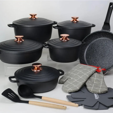 18PSC Set di pentole per la cucina domestica Padella antiaderente e pentola in alluminio pressofuso rivestito in granito con coperchio Pentola in smalto pressofuso Materiale medico per riso