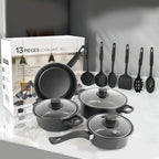 12 pezzi set di pentole antiaderenti pentola per il latte padella in pietra Maifan con coperchio set di pentole impilabili per tutti i tipi di fornelli