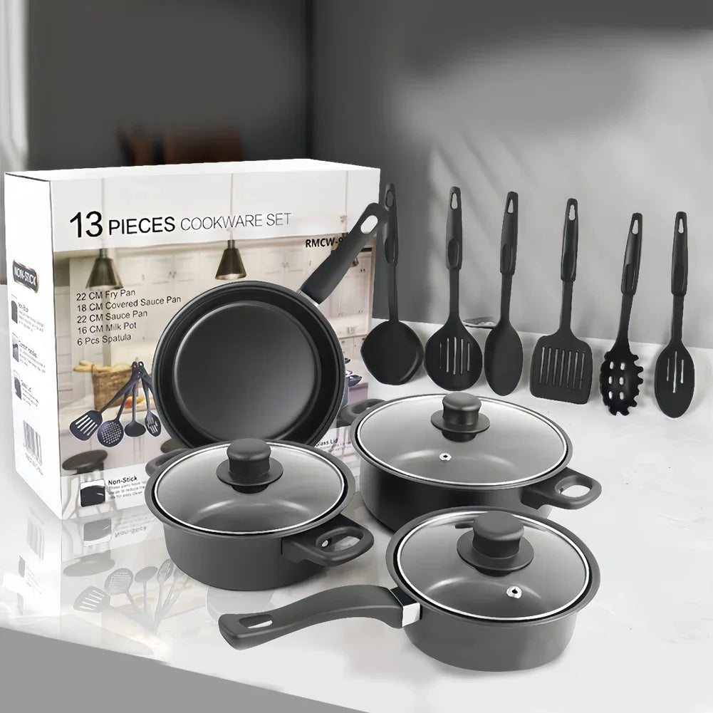 12 pezzi set di pentole antiaderenti pentola per il latte padella in pietra Maifan con coperchio set di pentole impilabili per tutti i tipi di fornelli