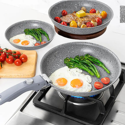 8" 9.5" e 11" Set di padelle antiaderenti con manico rimovibile Padella a induzione impilabile per cucinare in campeggio e camper