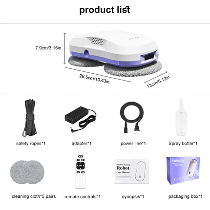 PuRuiKai Automatic Window Cleaning Robot with Dual Spray, 5600Pa Suction, Remote Control and Edge Detection for Home