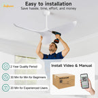 Ventilatore da soffitto Sofucor da 38 pollici silenzioso a corrente continua con luce LED, telecomando e 6 velocità, alta velocità del vento