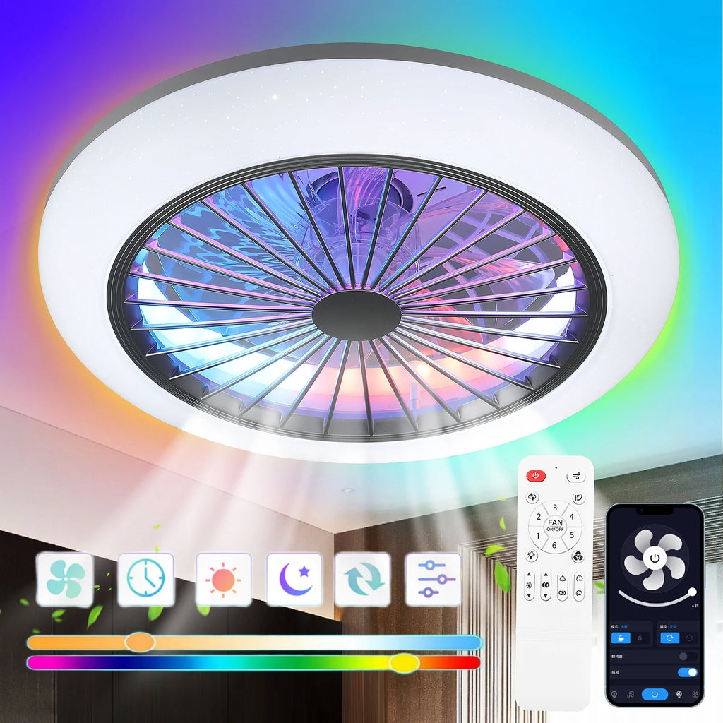 Ventilatore da soffitto Oyajia 50W con luce LED RGB dimmerabile e telecomando
