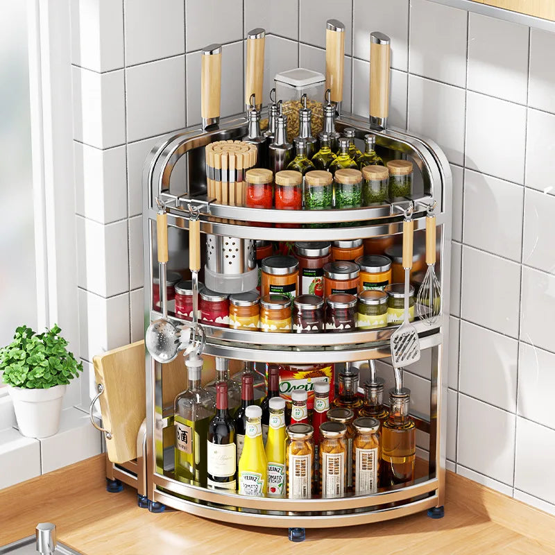Mensola angolare da cucina, supporto angolare in acciaio inox, porta coltelli per condimenti e spezie, montaggio a parete per uso domestico