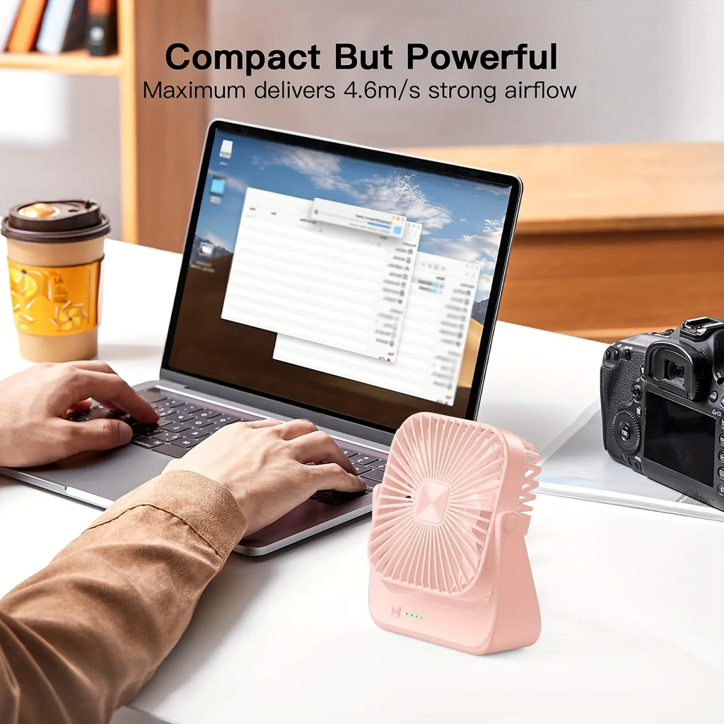 Mini ventilatore portatile USB da tavolo, flusso d'aria potente e funzionamento silenzioso, 4 velocità, vento a 180° ° Ventilatori da terra girevoli per la casa